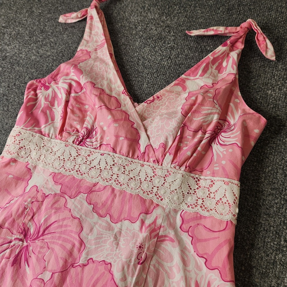 Lilly Pulitzer Sleeve Dress Pink Hibiscus Floral Short Size 8 Empire Waist